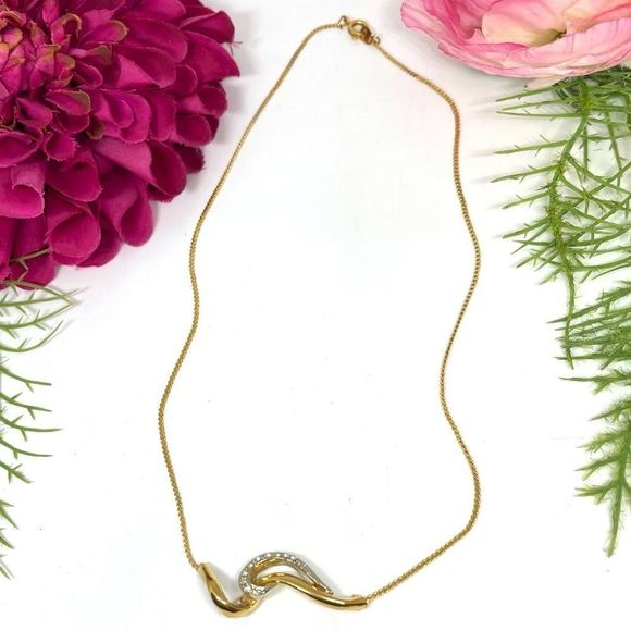 VINTAGE⚜️ART Golden Spiral Crystal Pavé Chain Necklace - Picture 1 of 5
